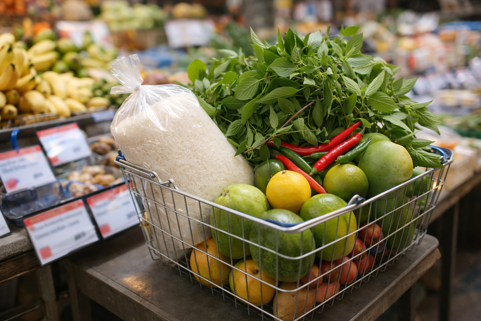 Thai grocery basket staples